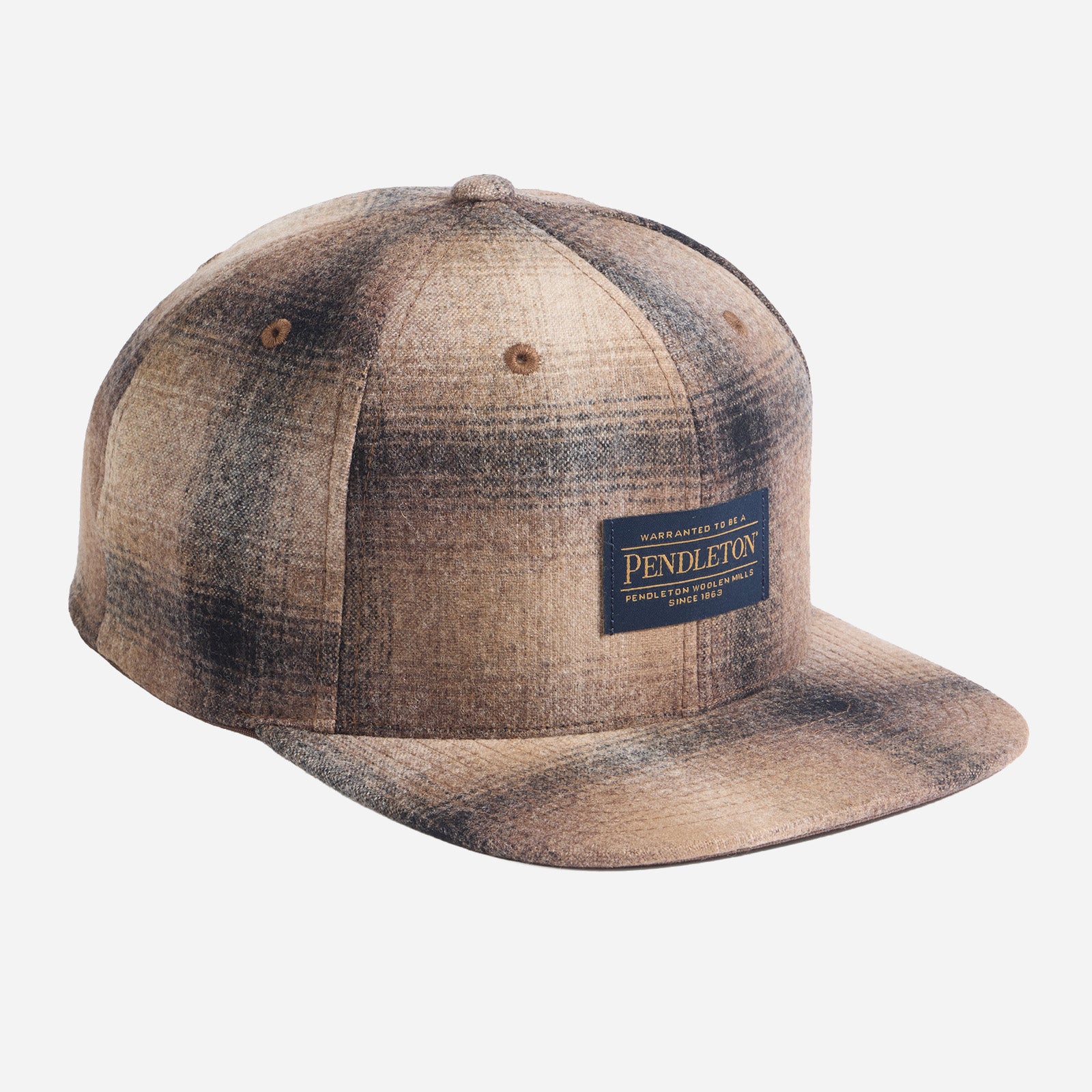 Plaid Flat Brim Hat - Tan/Taupe Ombre