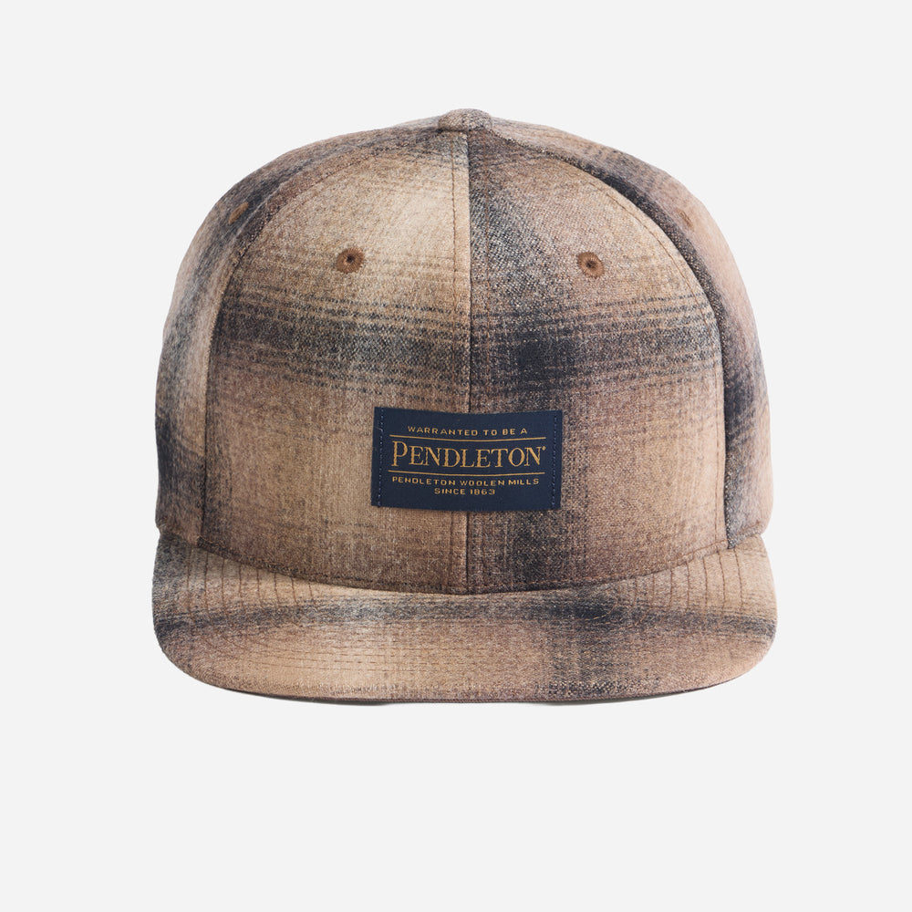 Plaid Flat Brim Hat - Tan/Taupe Ombre