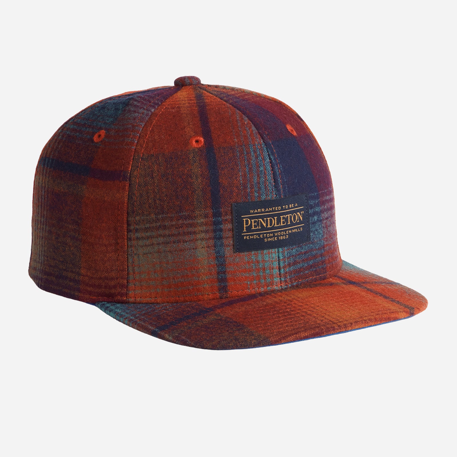 Plaid Flat Brim Hat - Maroon/Teal