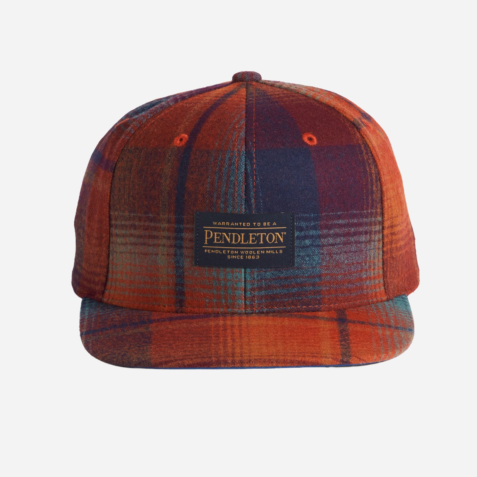 Plaid Flat Brim Hat - Maroon/Teal