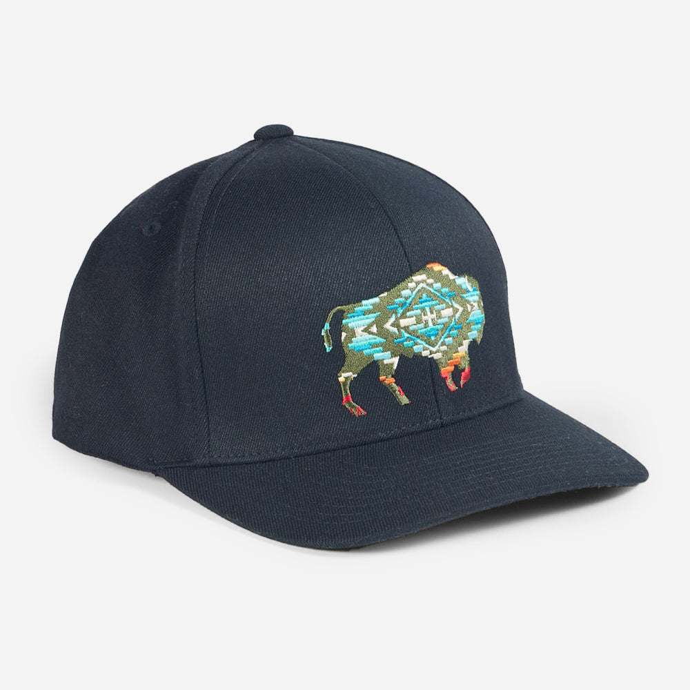 Bison Embroidered Hat - Black