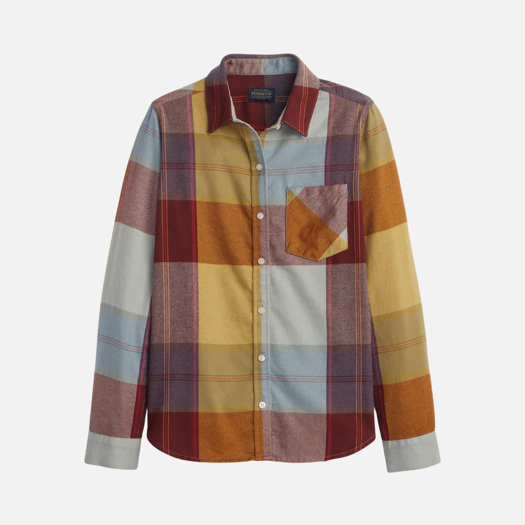 Womens Relaxed Flannel Shirt - Copper Multi Plaid