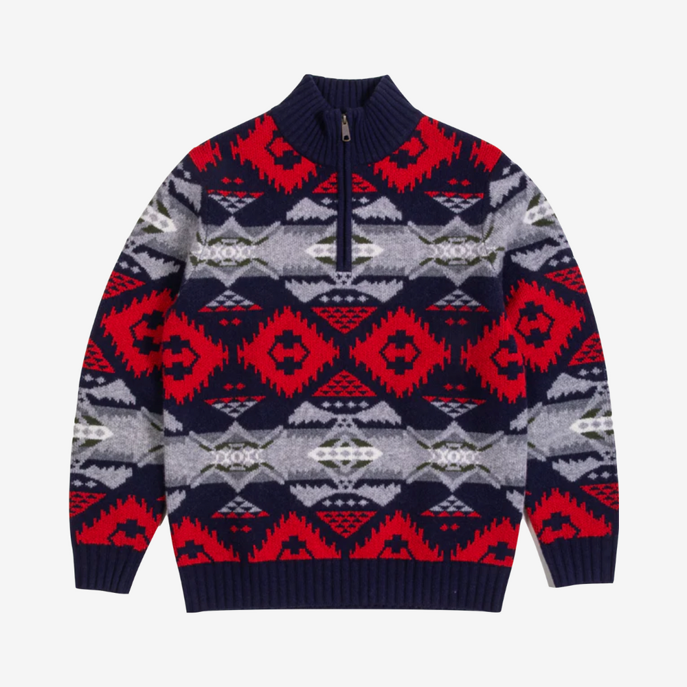 Nehalem 1/4 Zip Wool Sweater - Navy/Red