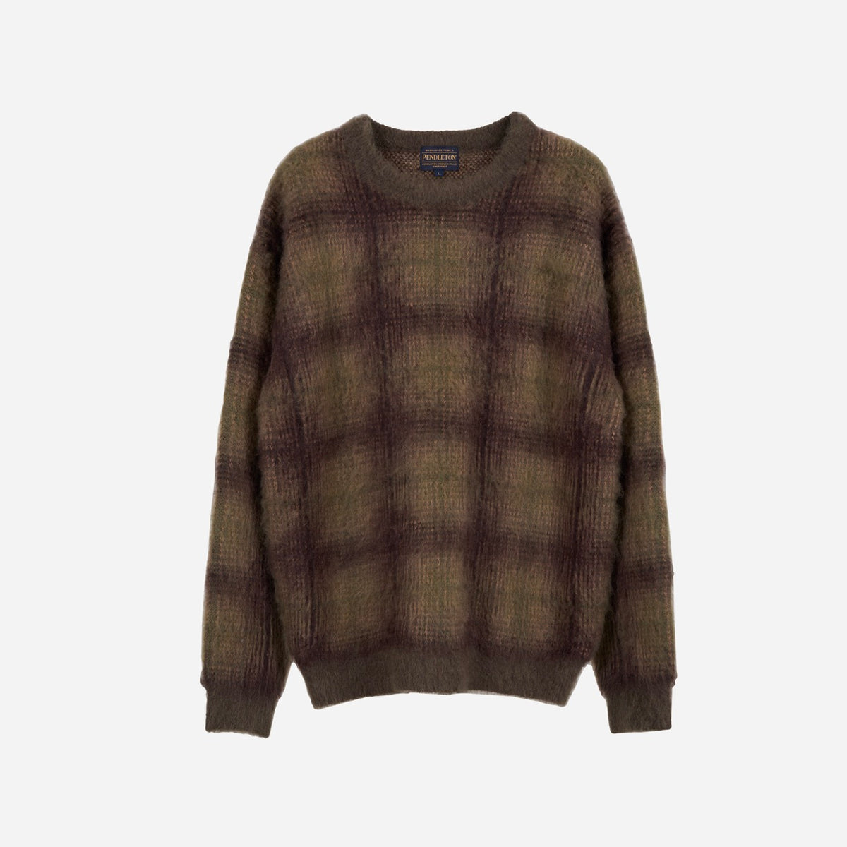 Made for Japan Mohair Plaid Crewneck - Khaki/Brown