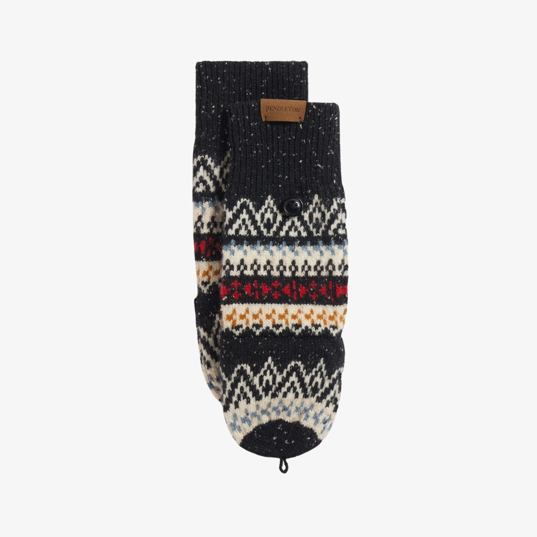 Lambswool Convertible Mittens - Fairisle Black