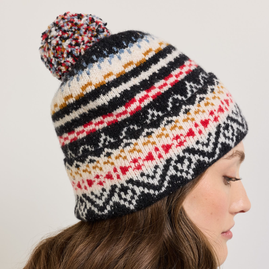 Lambswool Beanie - Fairisle Black