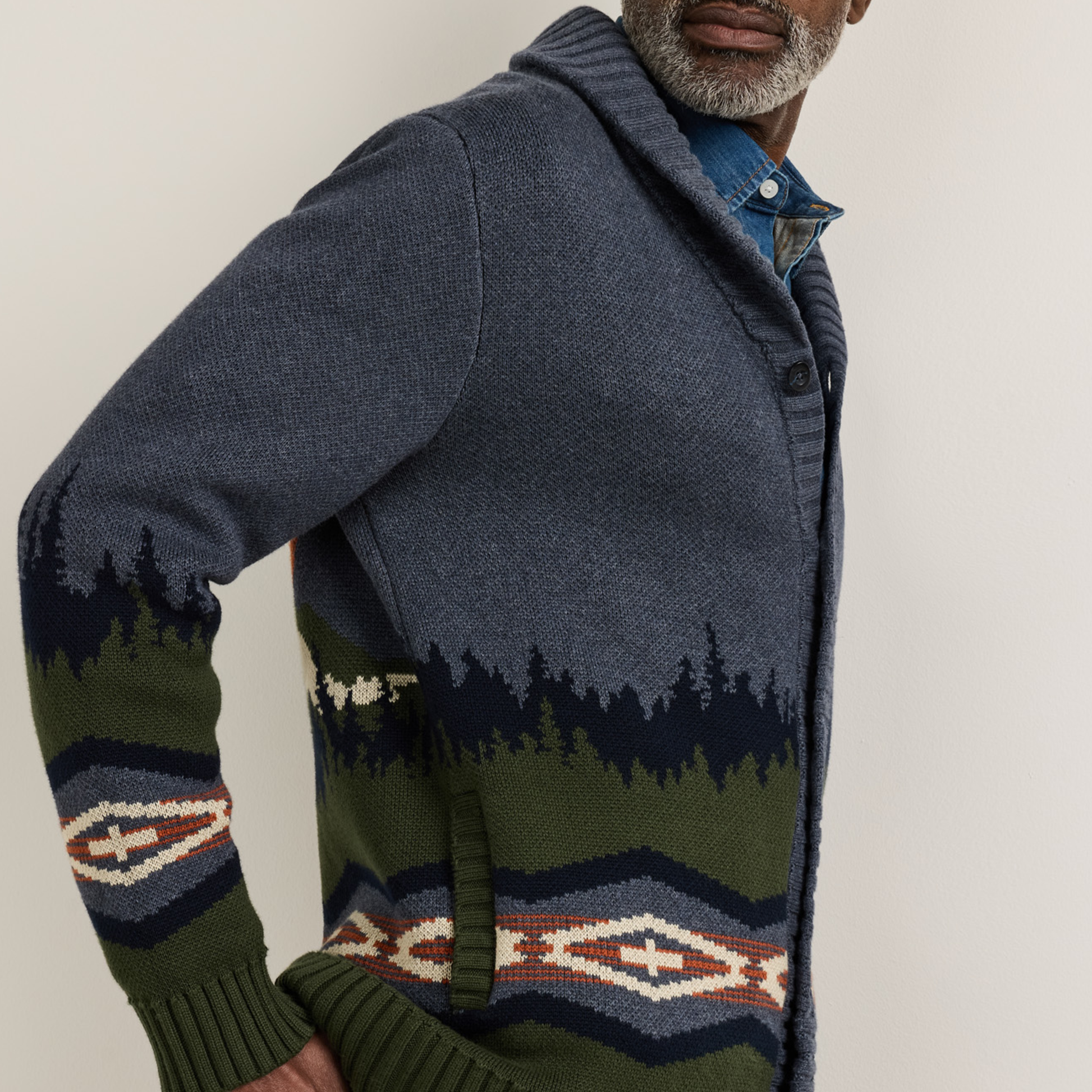 Men's Mountain Cotton Cardigan - Blue