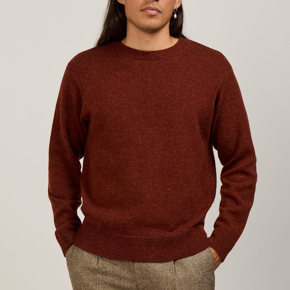 Wool Crew Sweater - Dark Red Heather