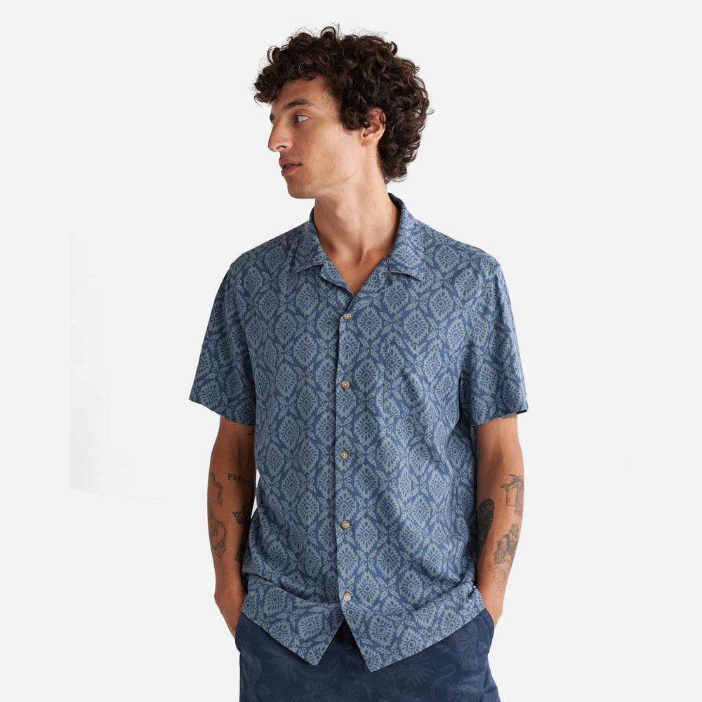 Linen Short Sleeve Camp Shirt - Medallion Indigo