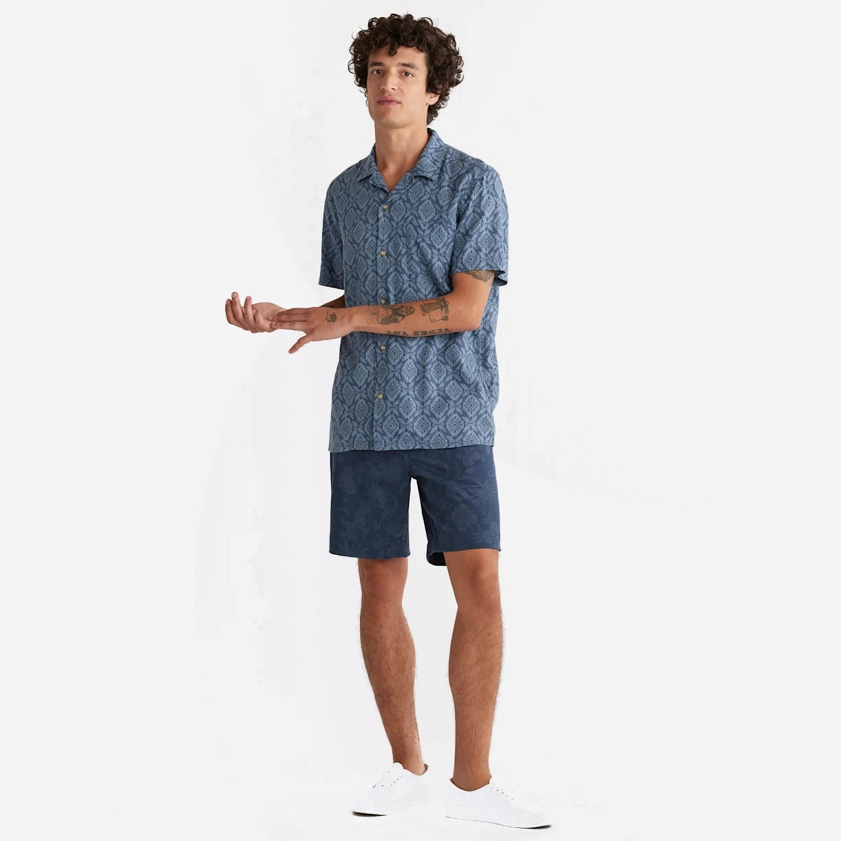 Linen Short Sleeve Camp Shirt - Medallion Indigo