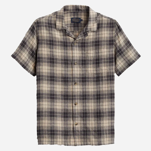 Linen Camp Shirt - Espresso / Khaki Plaid