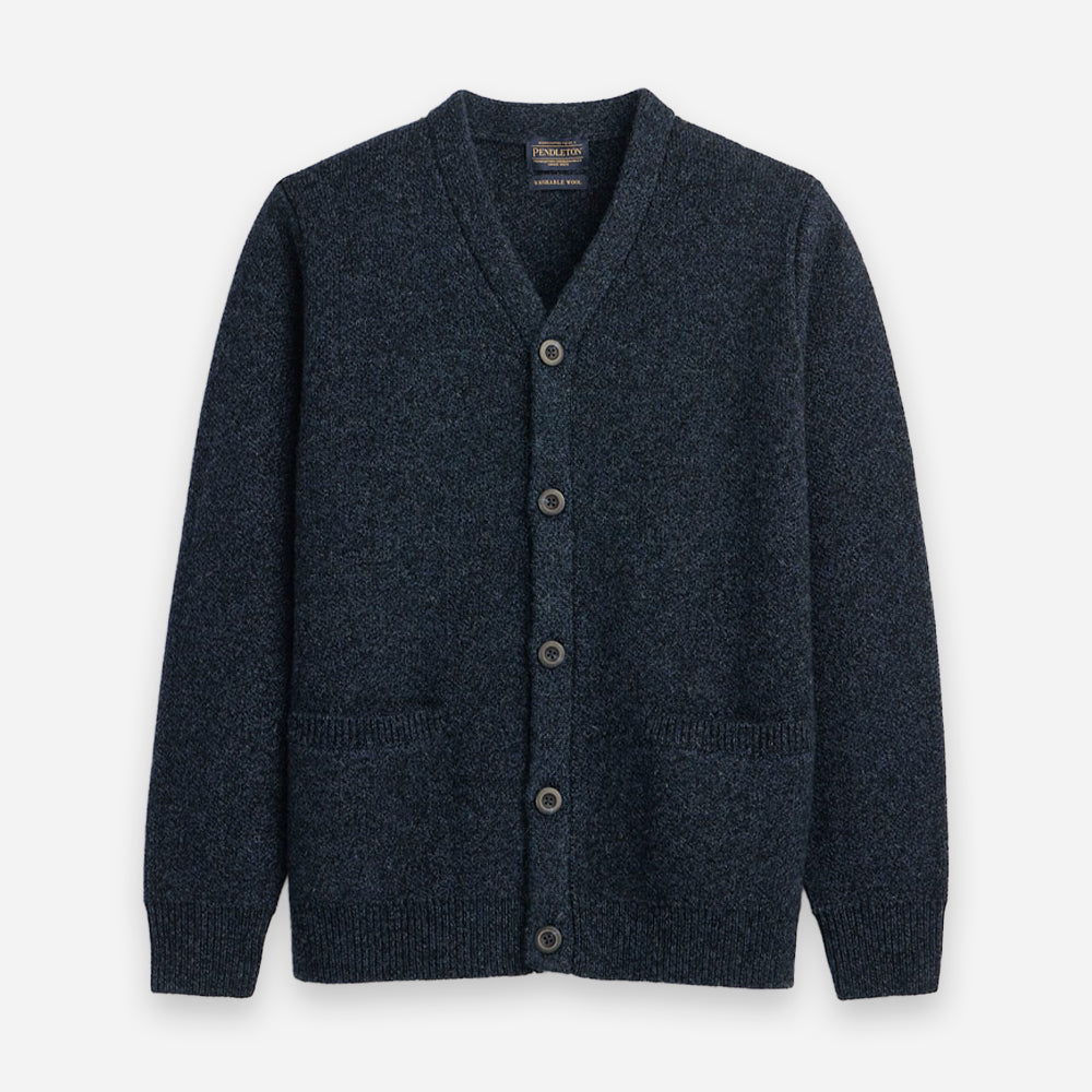 Shetland Wool Cardigan - Indigo Heather