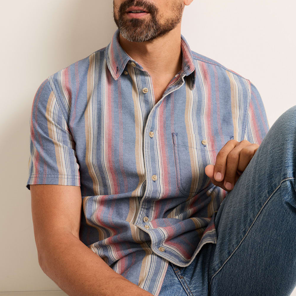 Mens Short-Sleeve Stripe Bayside Shirt  - Blue Multi Stripe