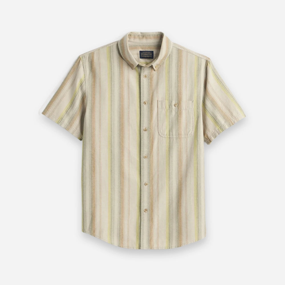Mens Short-Sleeve Stripe Bayside Shirt - Tan Multi Stripe