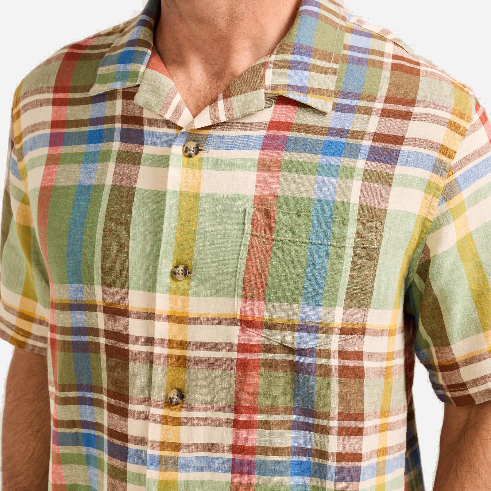 Aloha Linen Camp Shirt - Green/Multi Plaid