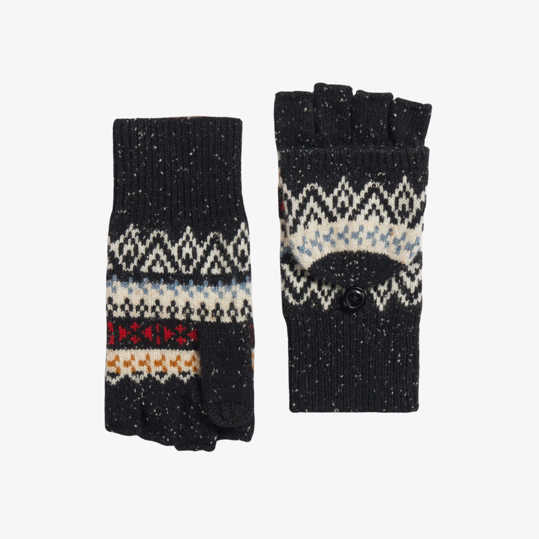 Lambswool Convertible Mittens - Fairisle Black