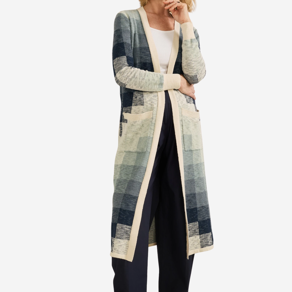 Women's Cotton Duster Cardigan - Navy/Ivory Multi