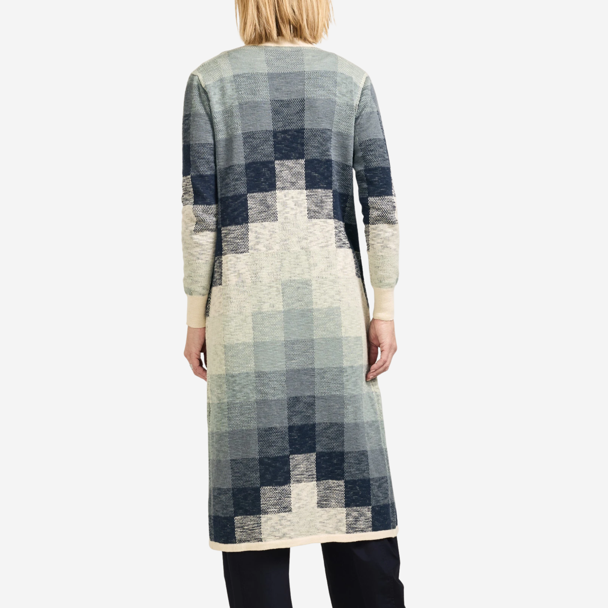 Womens Cotton Duster Cardigan - Navy/Ivory Multi