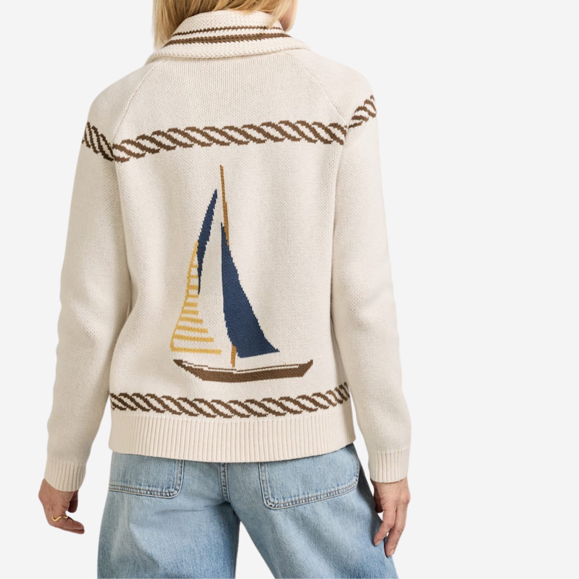 Womens Lake Side Cotton Cardigan - Ivory Multi