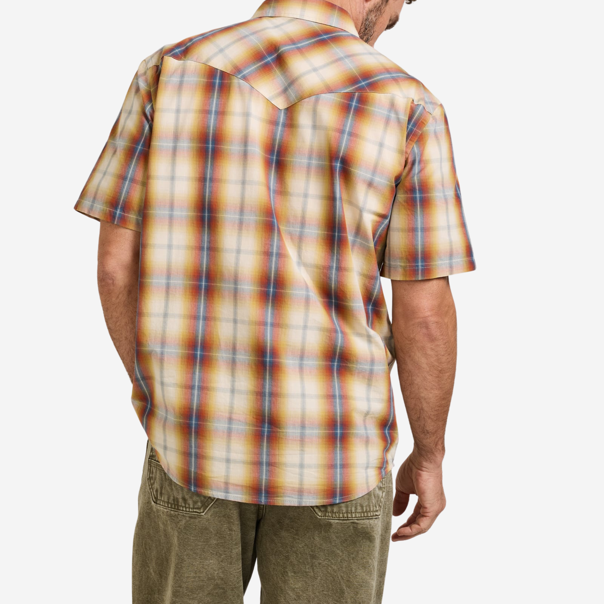 Mens Short-sleeve Plaid Frontier Shirt - Tan/Blue/Rust Plaid