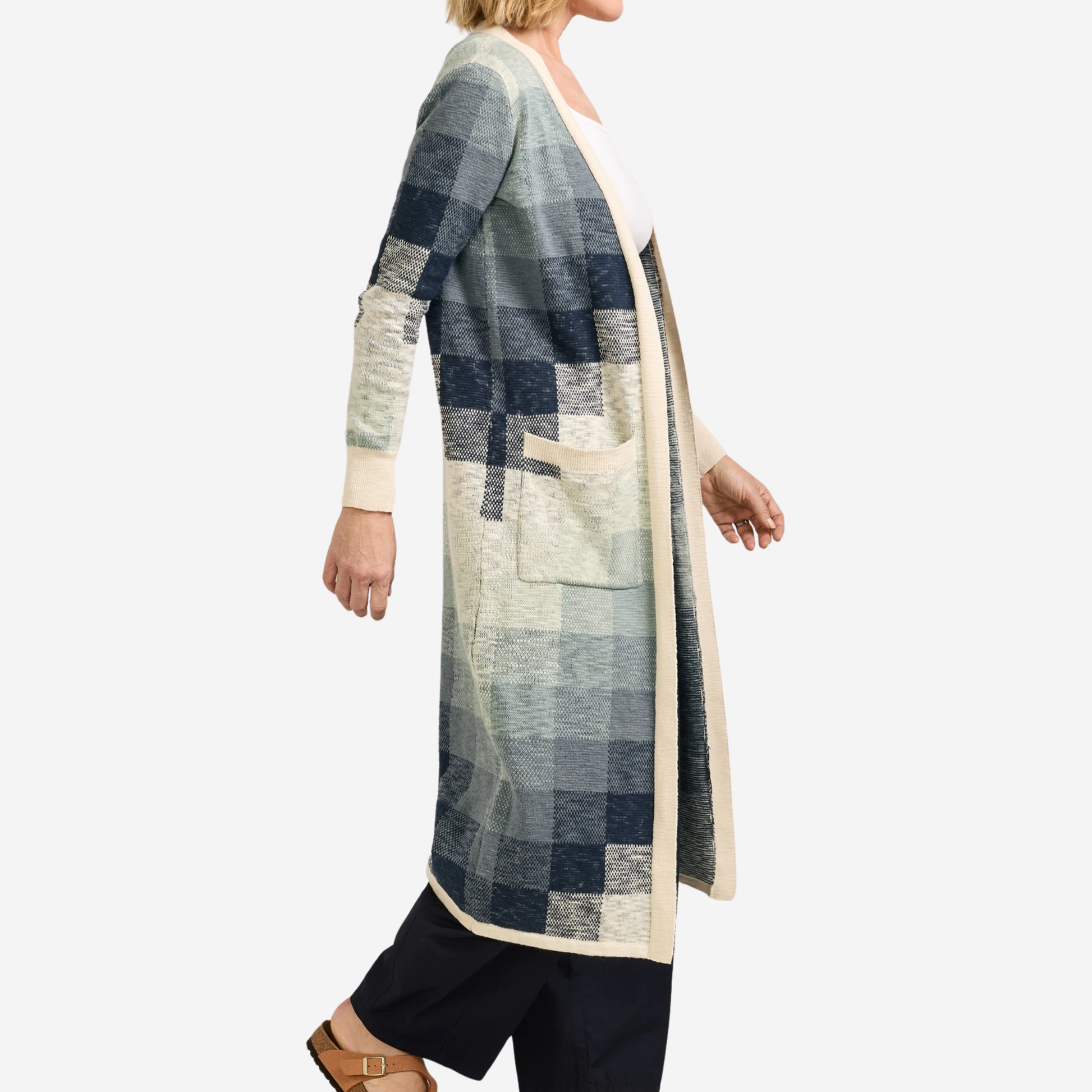 Women's Cotton Duster Cardigan - Navy/Ivory Multi