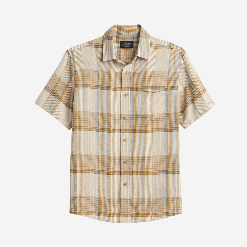 Shoreline Shirt - Ecru/Tan/Blue Plaid