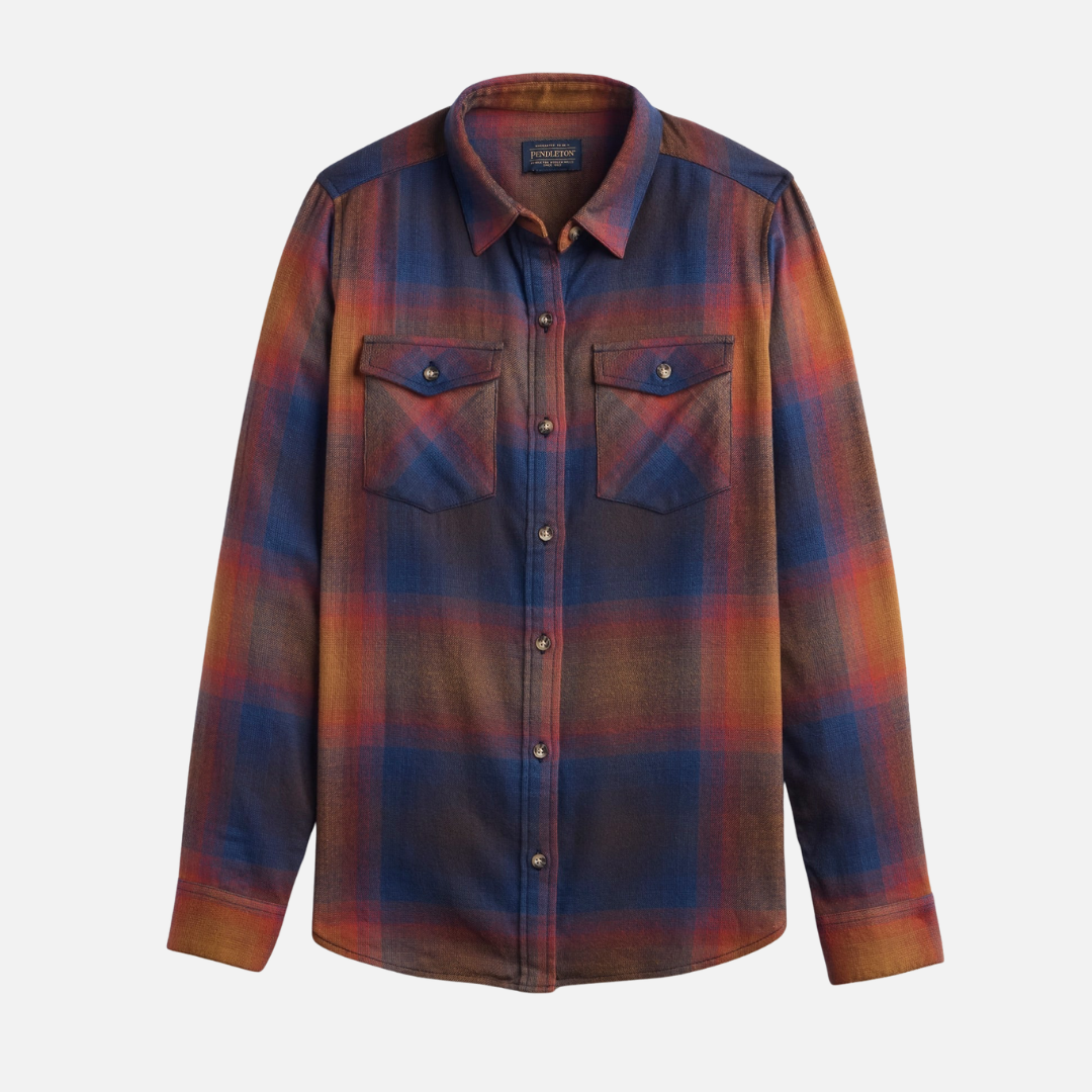 Womens Western Plaid Shirt - Navy/Sunset Ombre