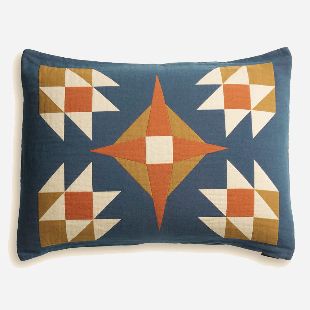 Organic Cotton Matelasse Sham - Quilted Star Indigo