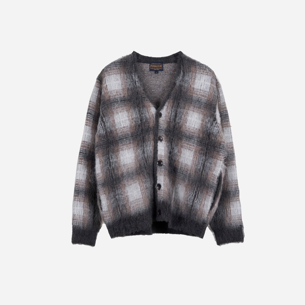 Made for Japan Mohair Plaid Cardigan - Grey/Ivory