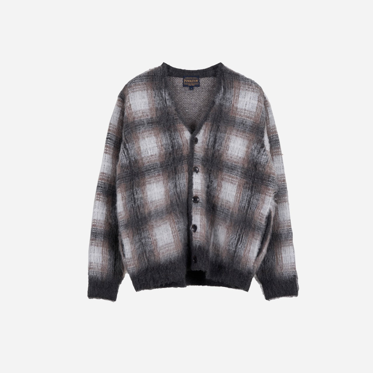 Made for Japan Mohair Plaid Cardigan - Grey/Ivory
