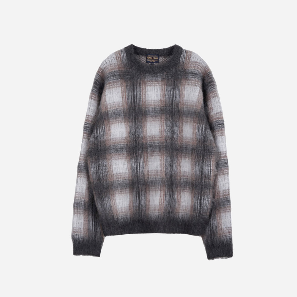 Made for Japan Mohair Plaid Crewneck - Brown/Ecru