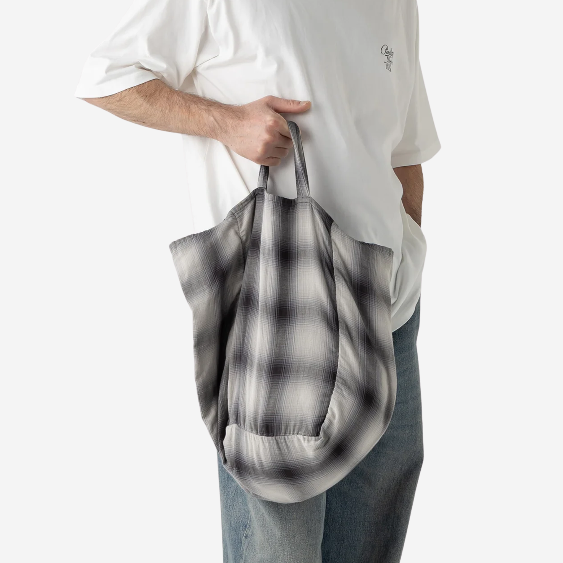 Cotton Tote Bag - Gray/Bone