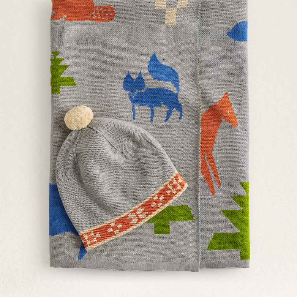 Baby Blanket With Beanie - Shared Paths Grey Mix
