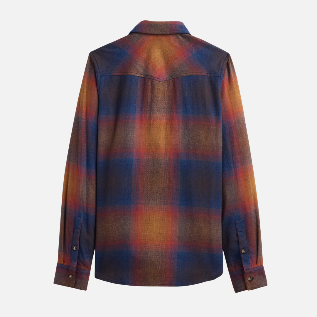 Womens Western Plaid Shirt - Navy/Sunset Ombre