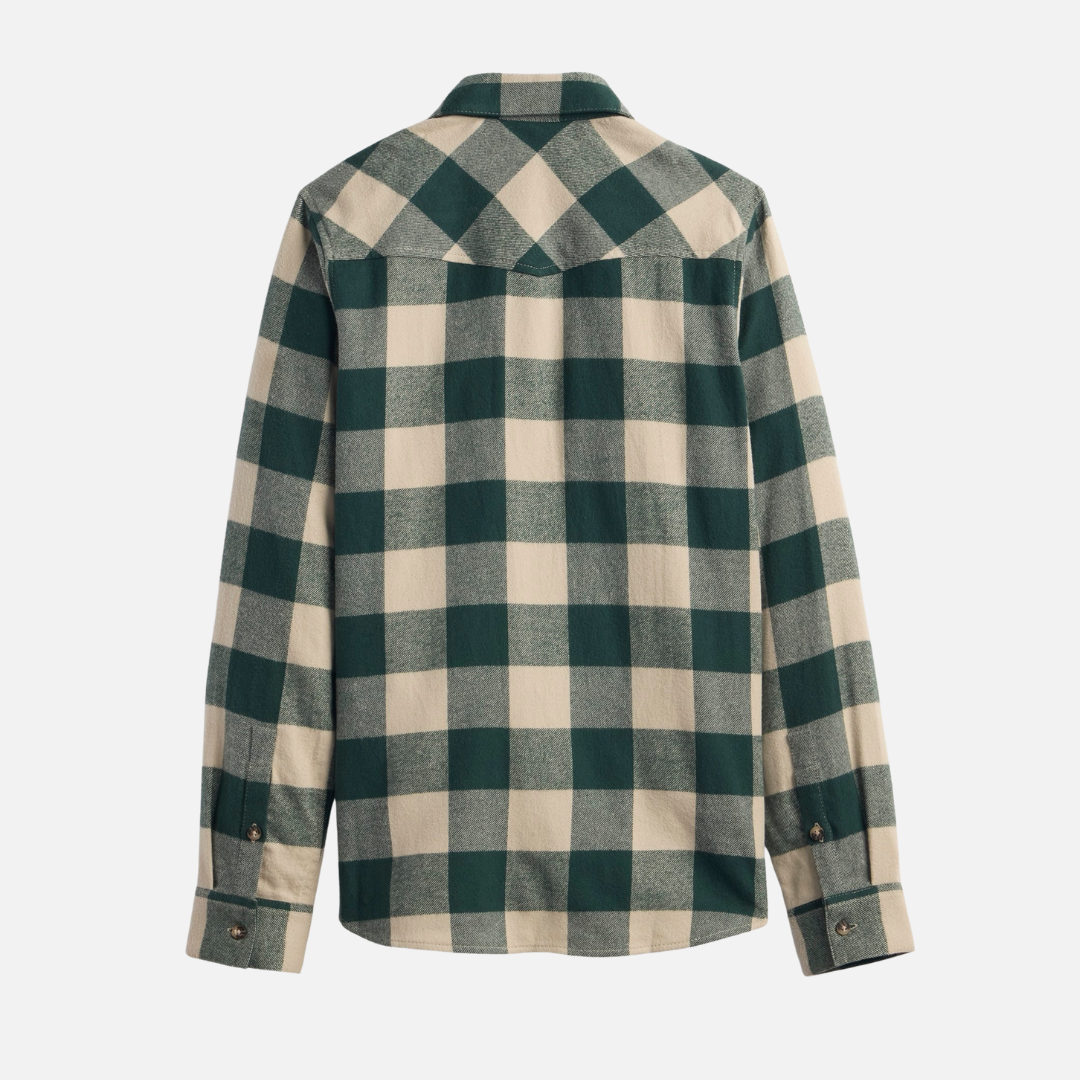 Womens Western Plaid Shirt - Tan/Evergreen