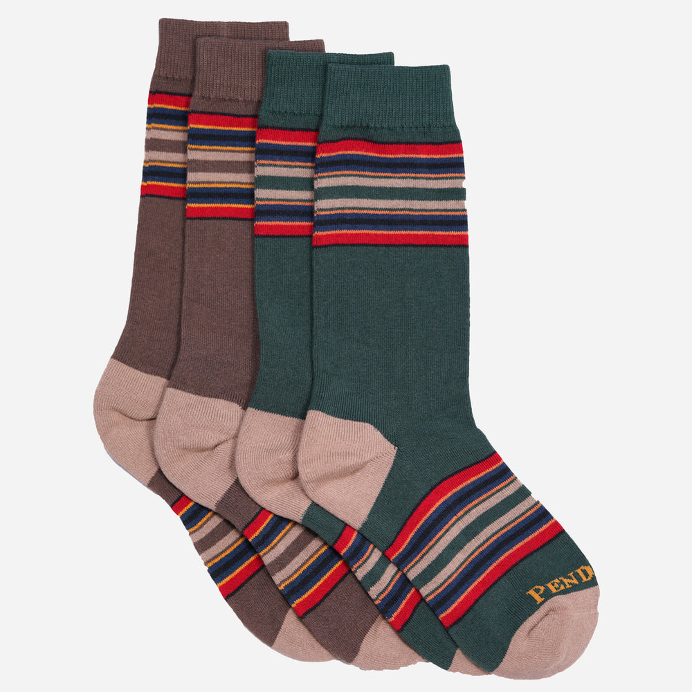 2er-Pack gestreifte Crew-Socken – Mineral Umber/Green Heather