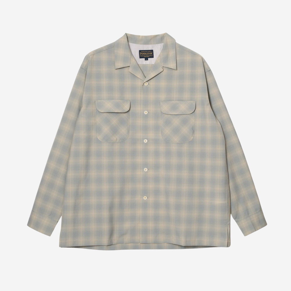 Open Collar Shirt - Sage/Ecru