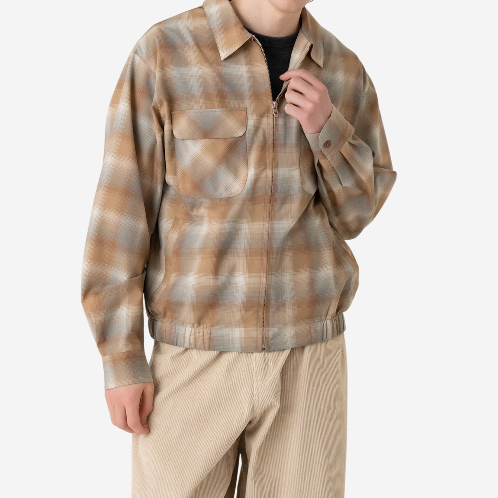 Zip-up shirt jacket - Beige/Grey