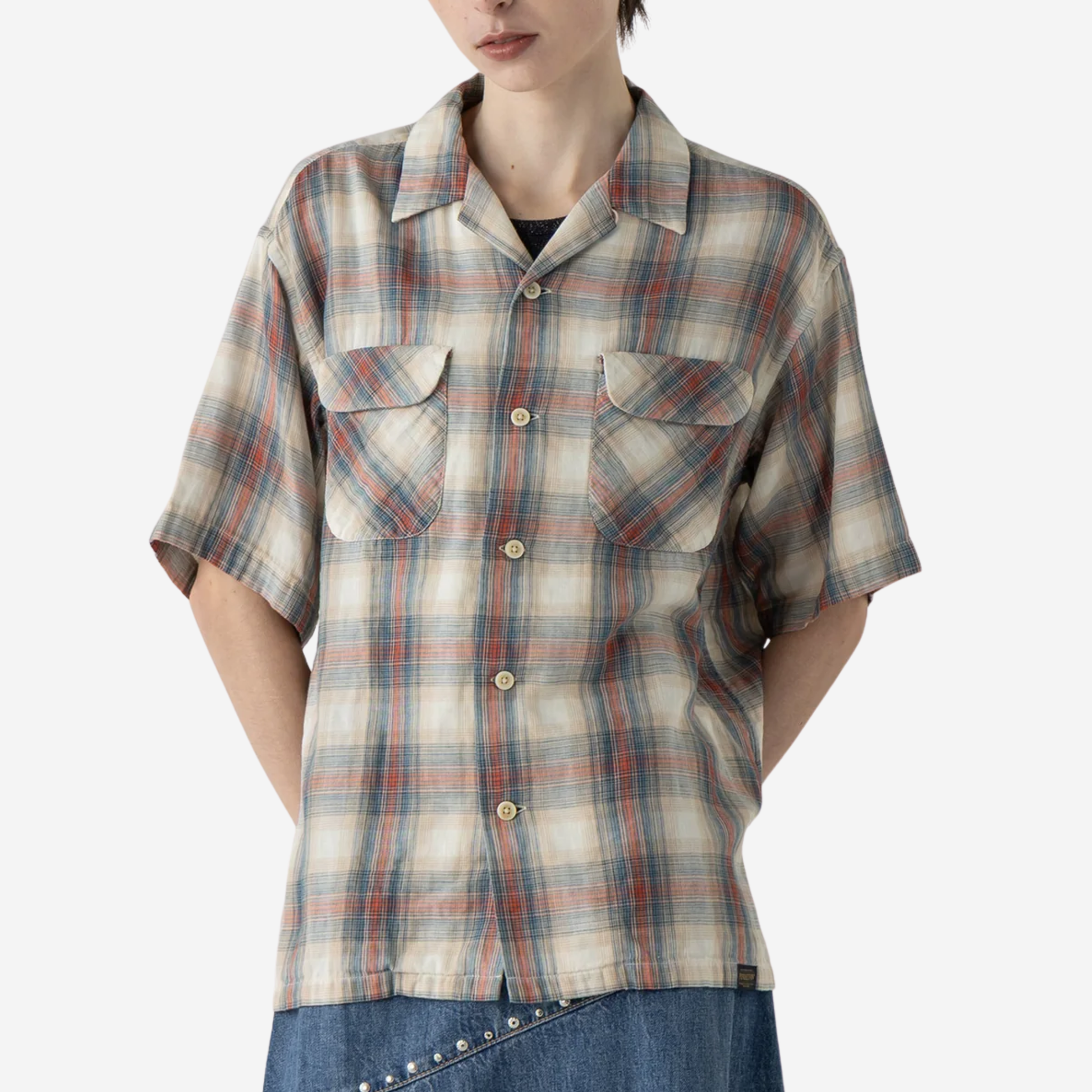 SS Open Collar Shirt - Rust/Navy
