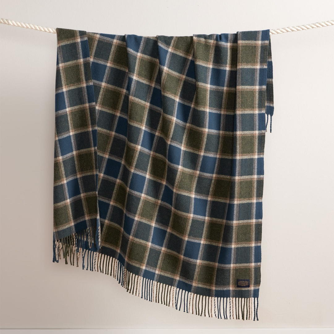 Eco-Wise Washable Throw - Olive/Sea Blue Check