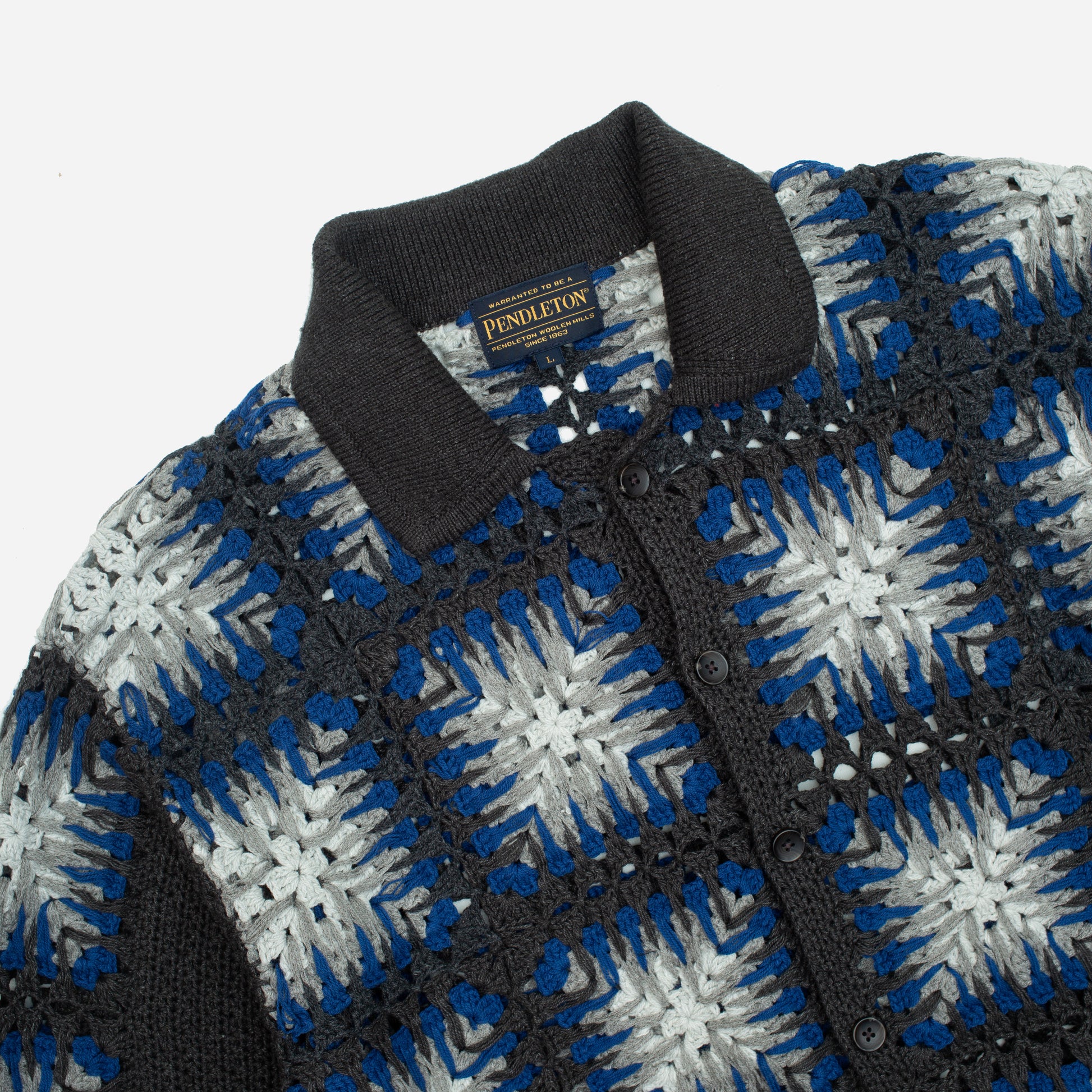 Crochet Polo Button Knit - Blue/Grey