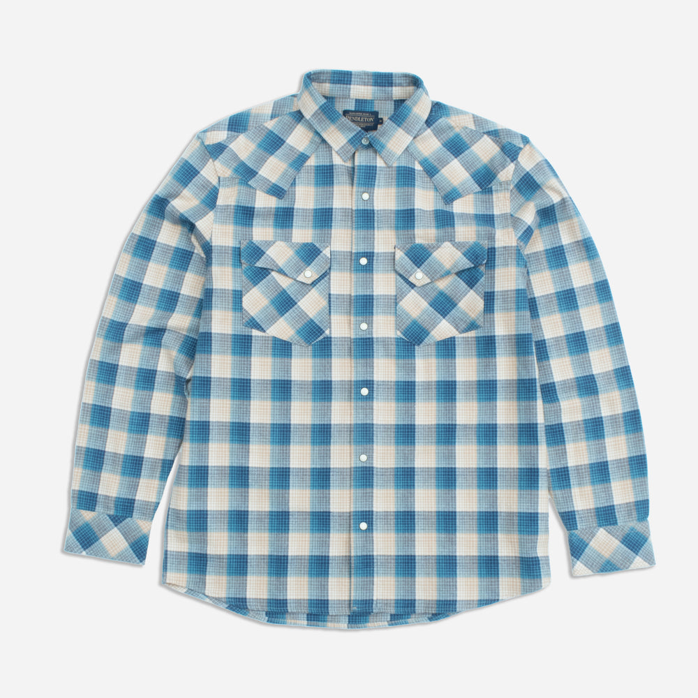 Wyatt Western Shirt - Tan/Blue Plaid