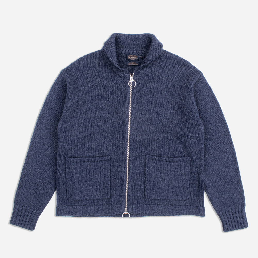 Lambswool D-Ring Zip Cardigan - Navy