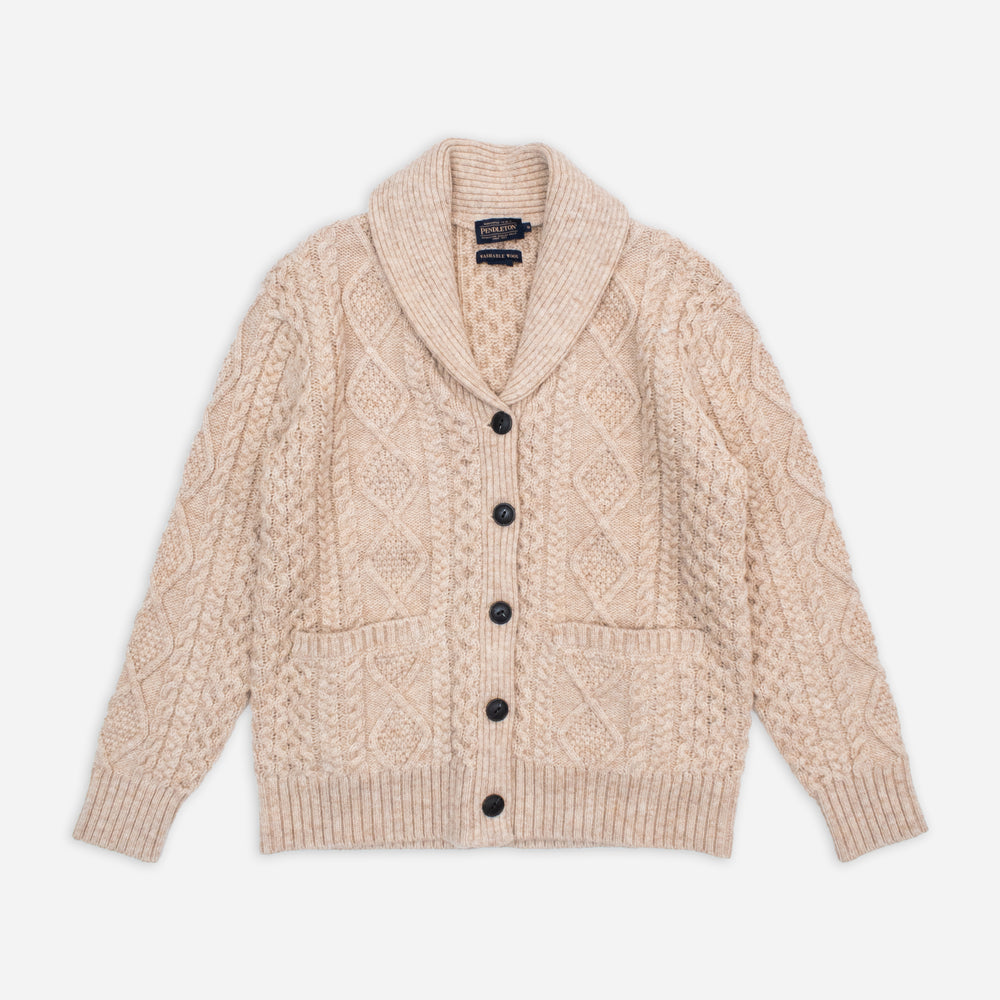 Womens Fisherman Cable Cardigan - Driftwood