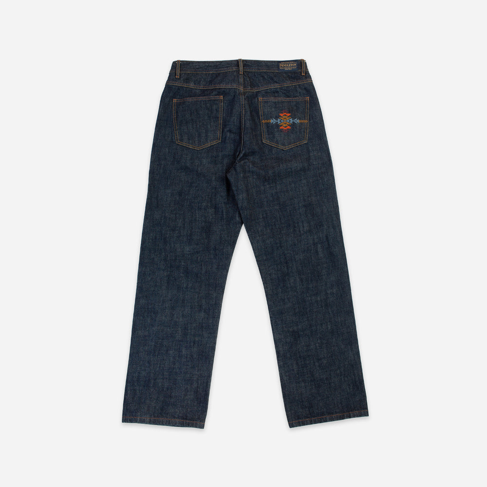 Selvedge Needlework Straight Denim Jeans - Indigo One Wash