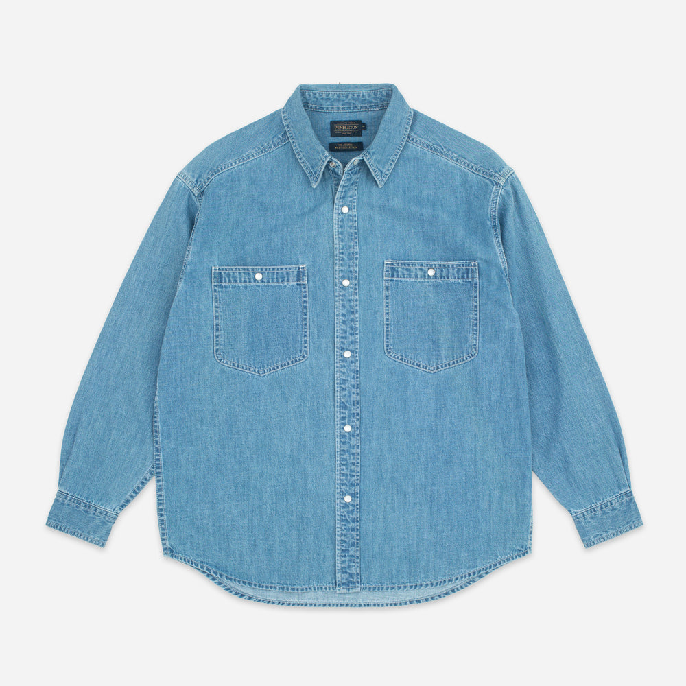 Western Denim Work Shirt - Stone Wash Blue