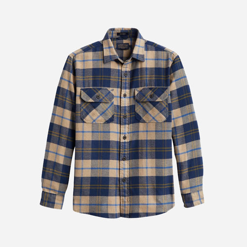 Burnside Flannel Shirt - Tan/Navy/Bronze Plaid