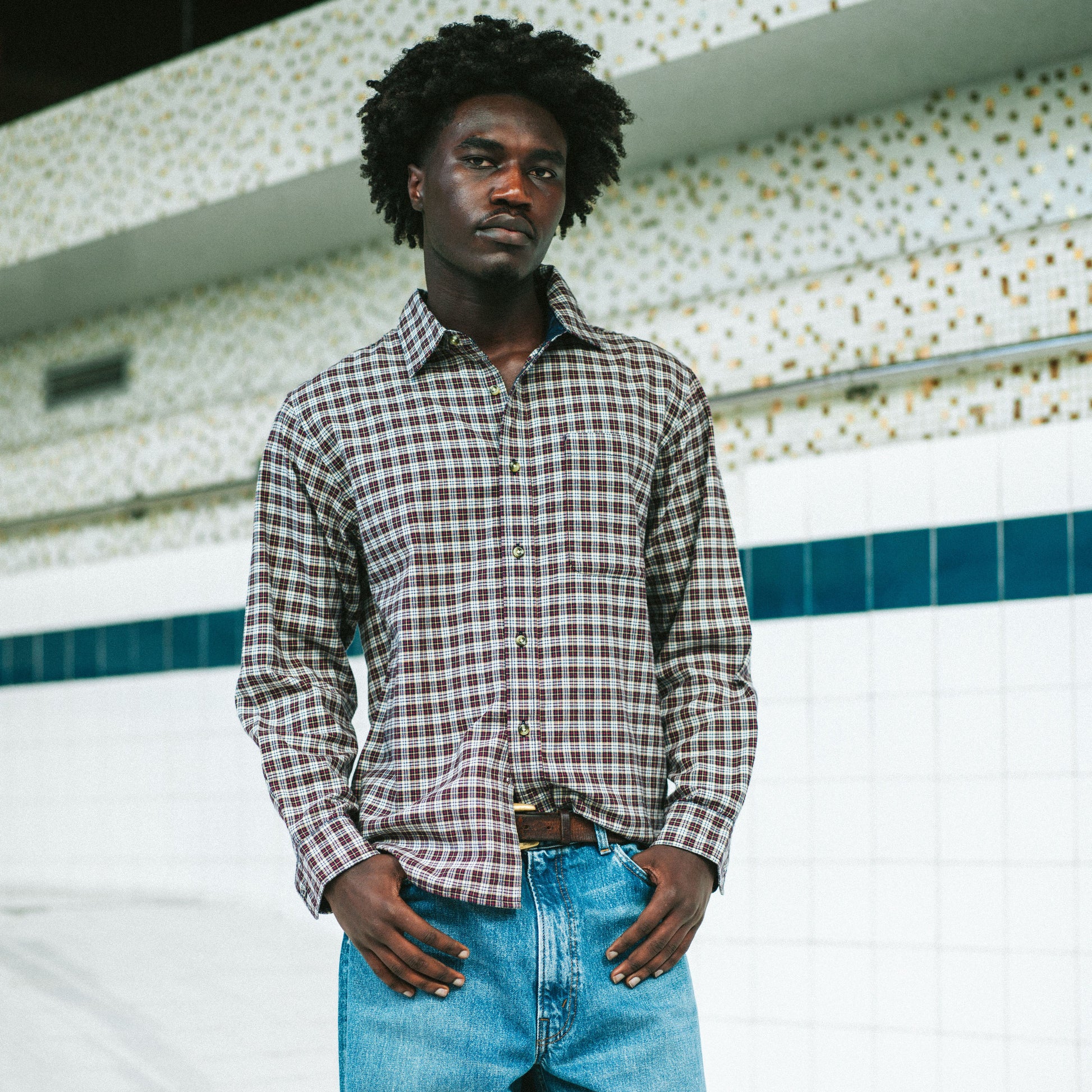 Lined Collar Tartan Shirt - White/Jade