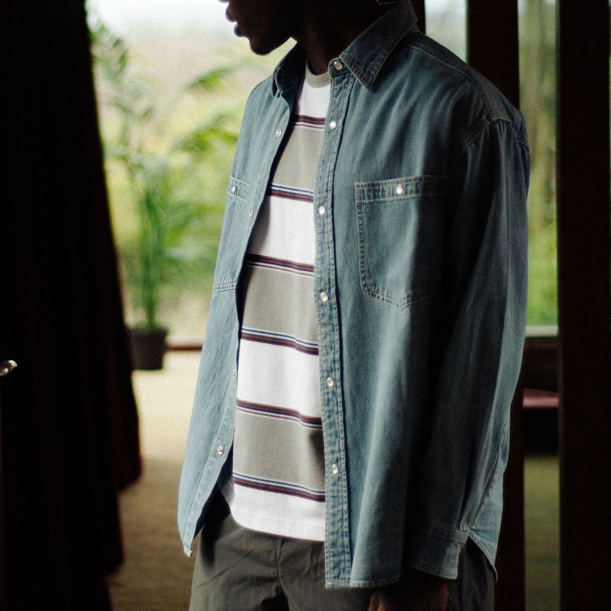 Western Denim Work Shirt - Stone Wash Blue