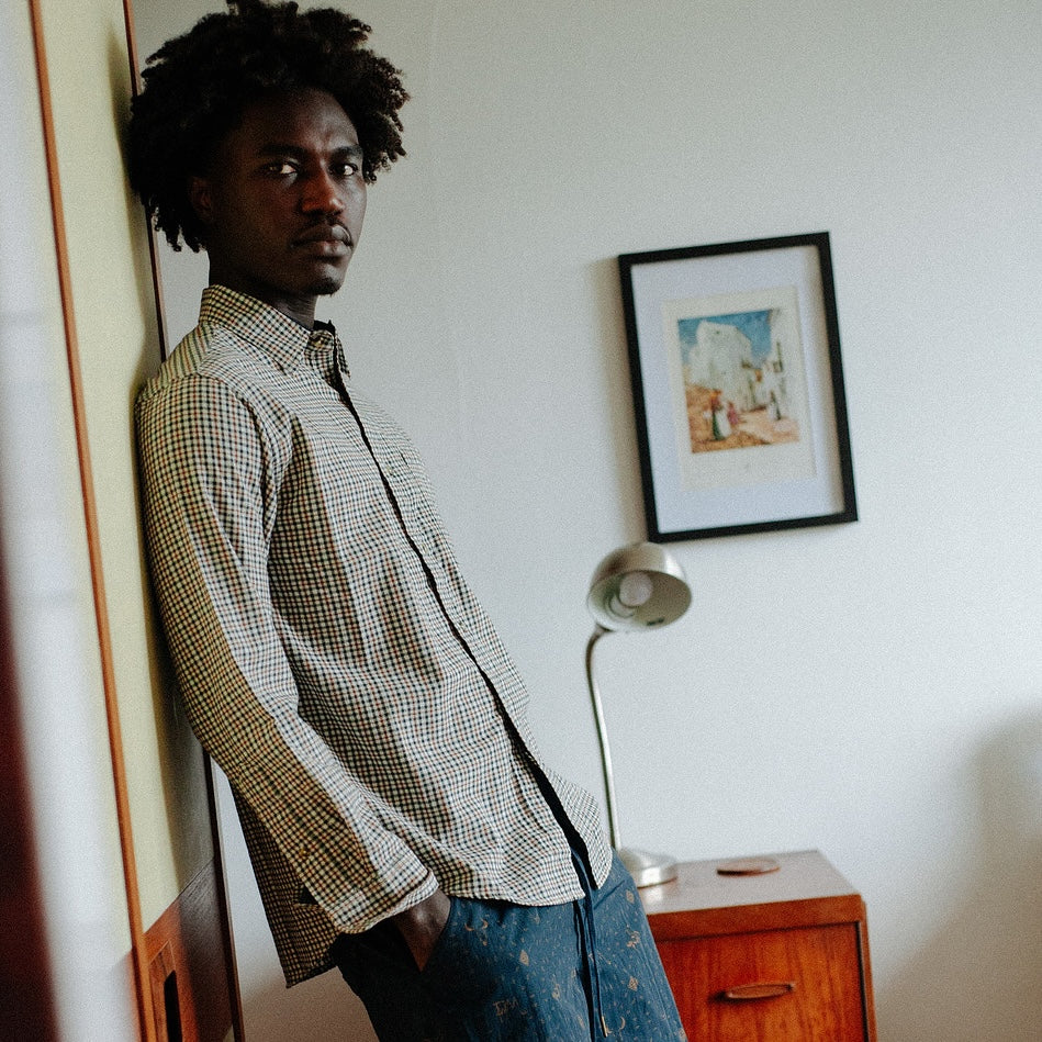 Lined Collar Plaid Shirt - Navy/Grey